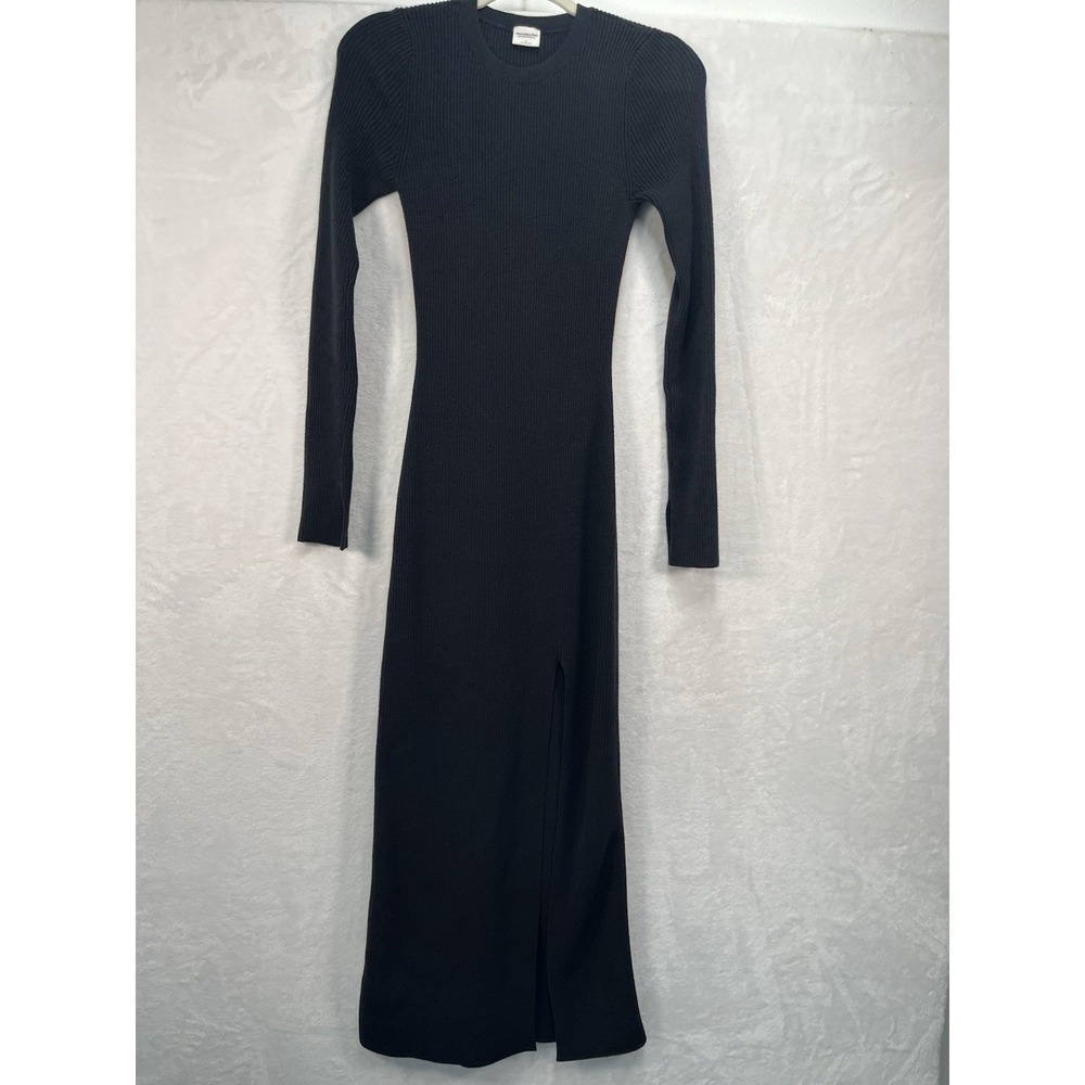 Abercrombie & Fitch Soft A&F Ribbed Maxi Dress Womens‎ Small Black Long Sleeve